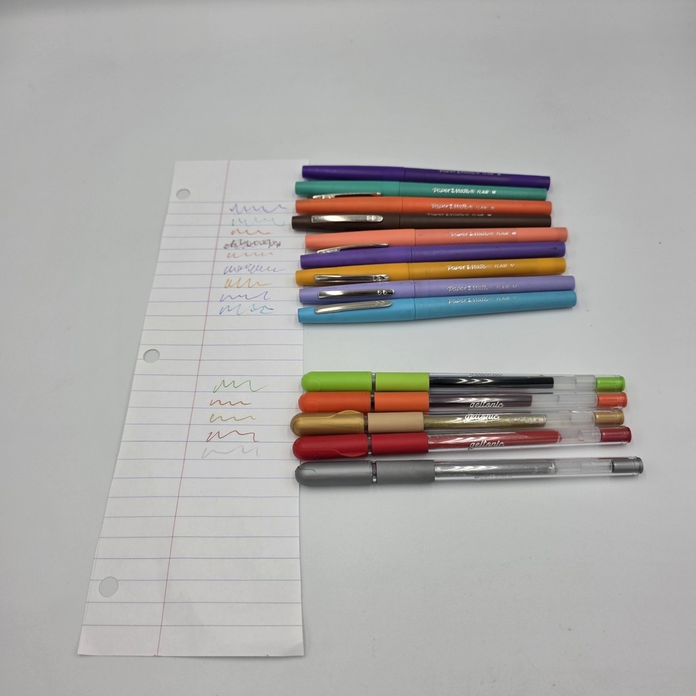 5 Linc Geltonic Gel Pens & 9 Paper Mate Flair Medium Pens MultiColor Crafts Arts